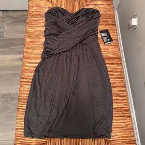 Express Early 2000s Strapless Dark Grey Ruched Wrap Dress